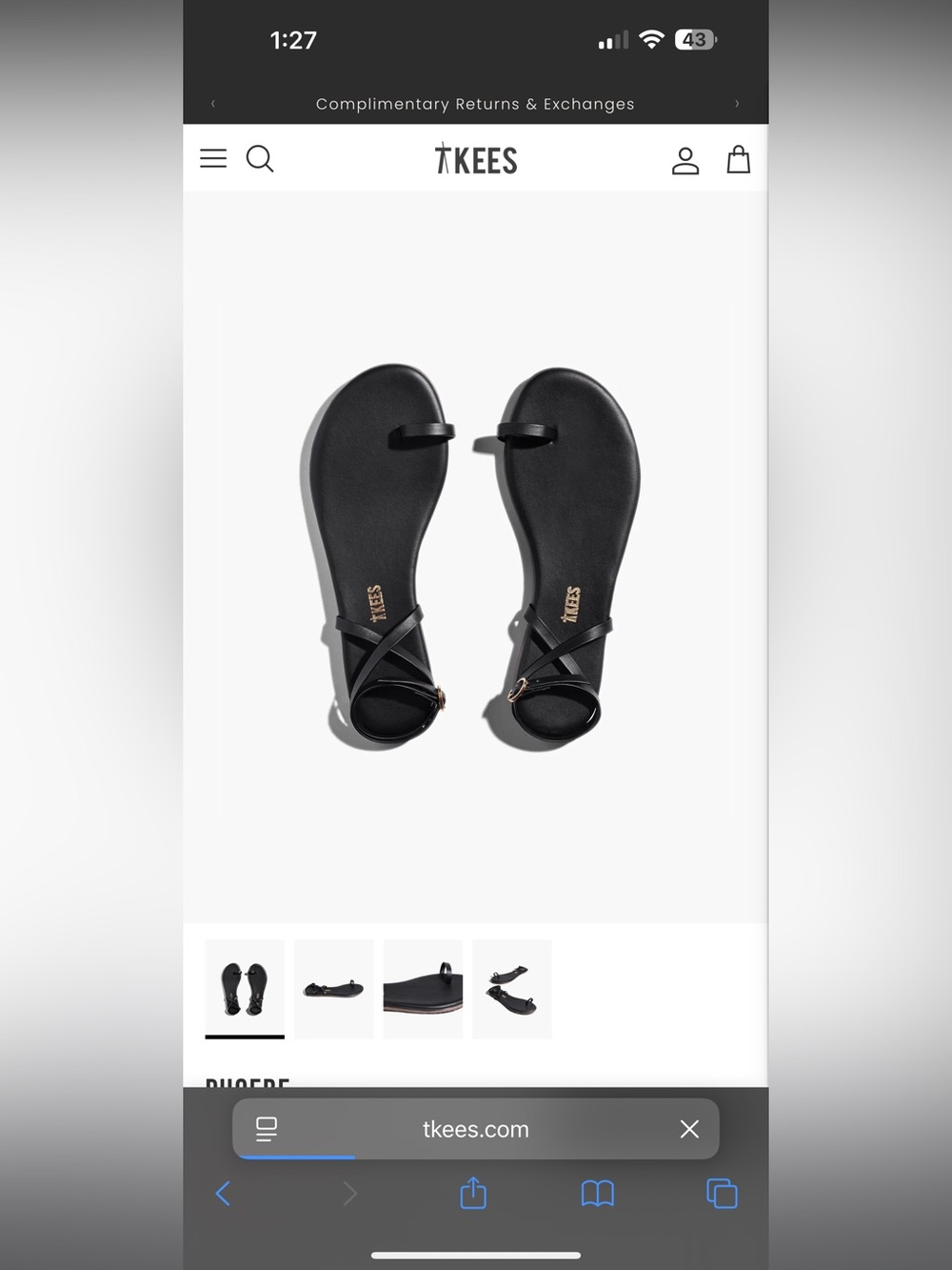 TKEES Black Minimal Phoebe Toe-Loop Sandals